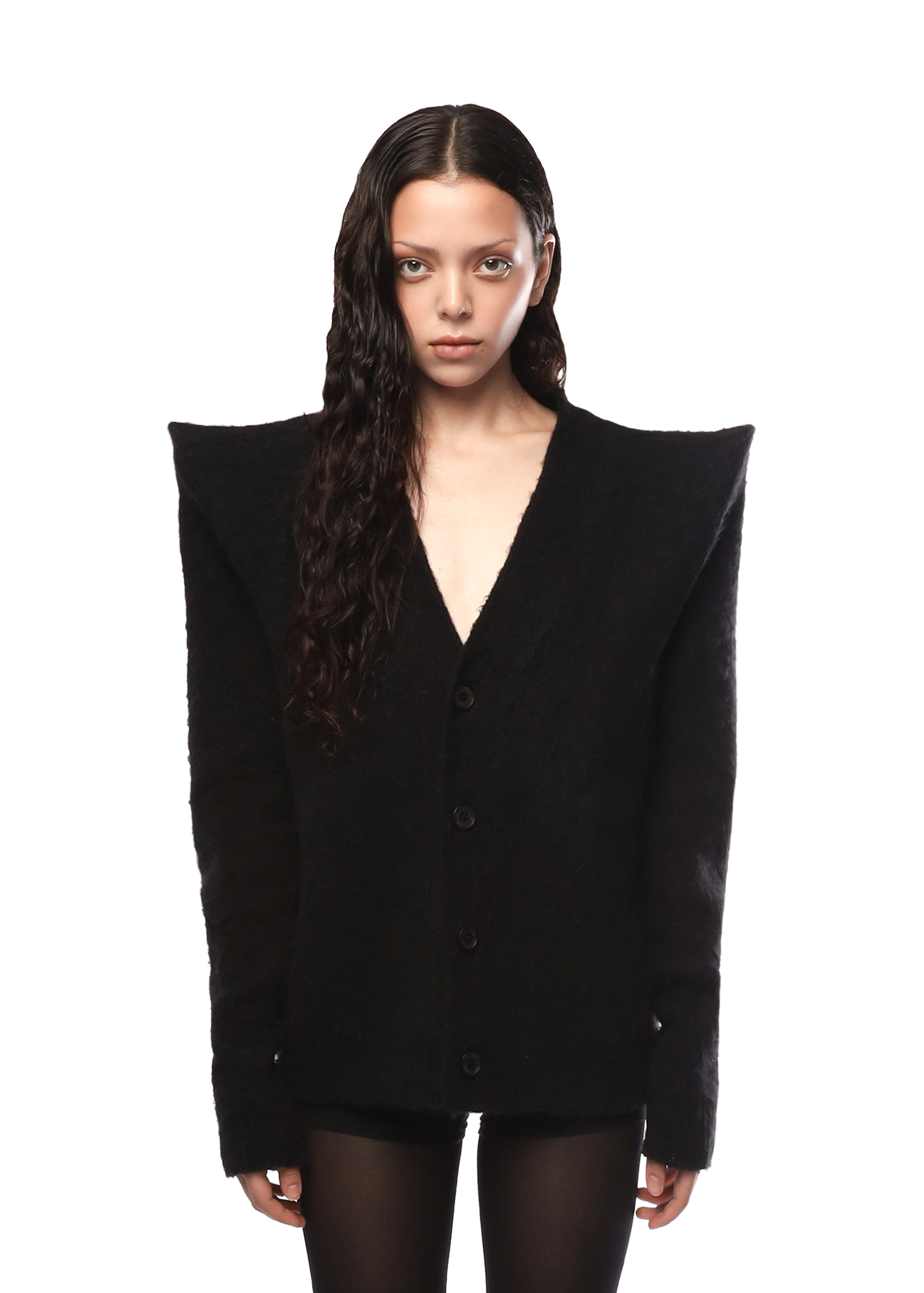 EGO SHOULDER PAD CARDIGAN in BLACK