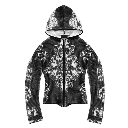 RUG KNITTED ZIP-HOODIE in BLACK