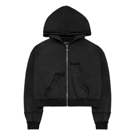 ASYMMETRIC ZIP-HOODIE in WASHED BLACK