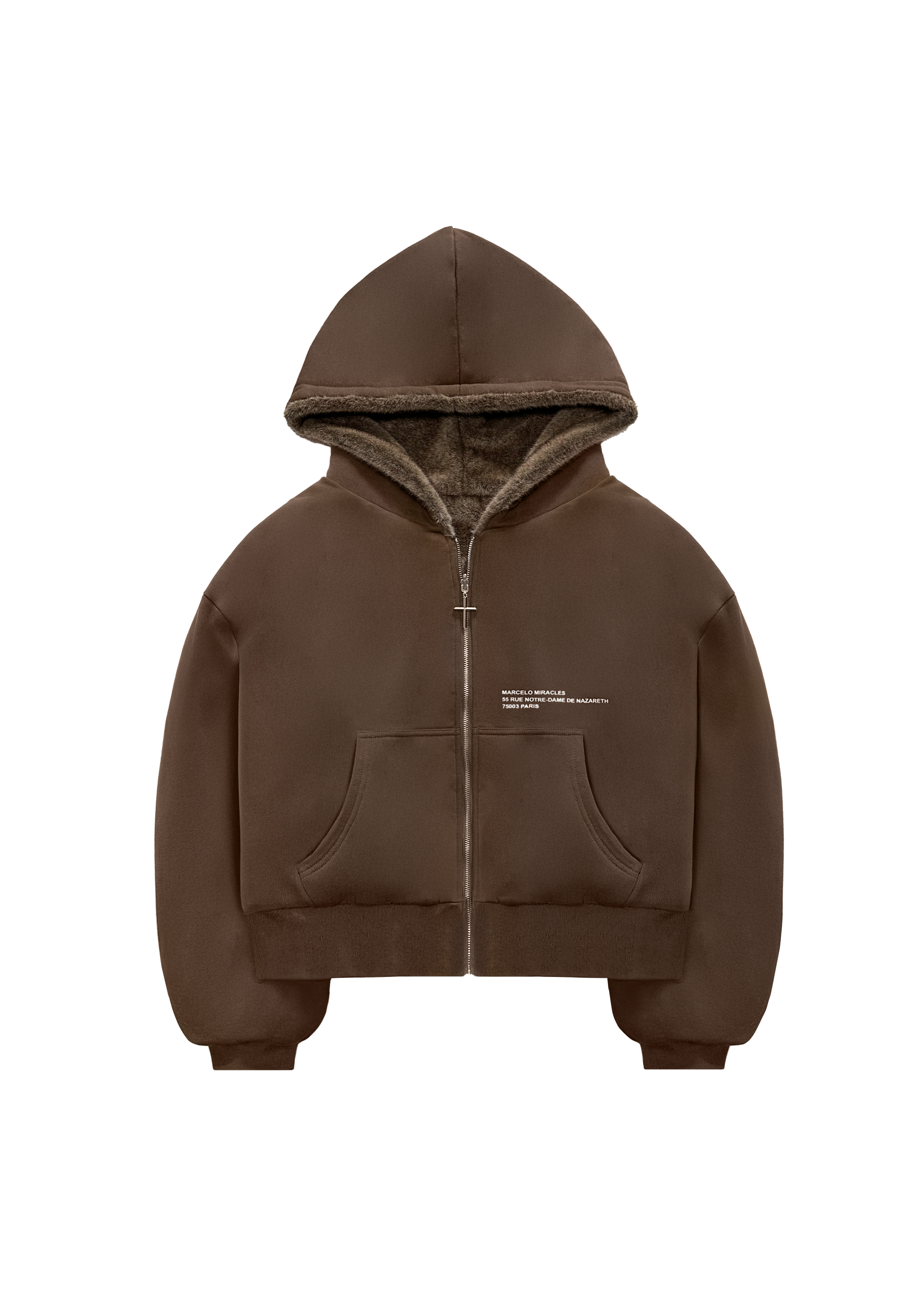 REVERSIBLE FUR ZIP HOODIE in BROWN
