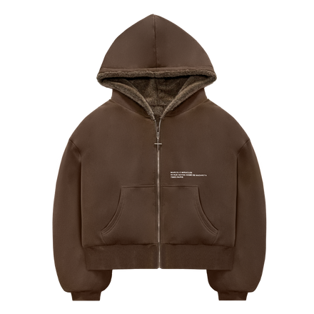 REVERSIBLE FUR ZIP HOODIE in BROWN