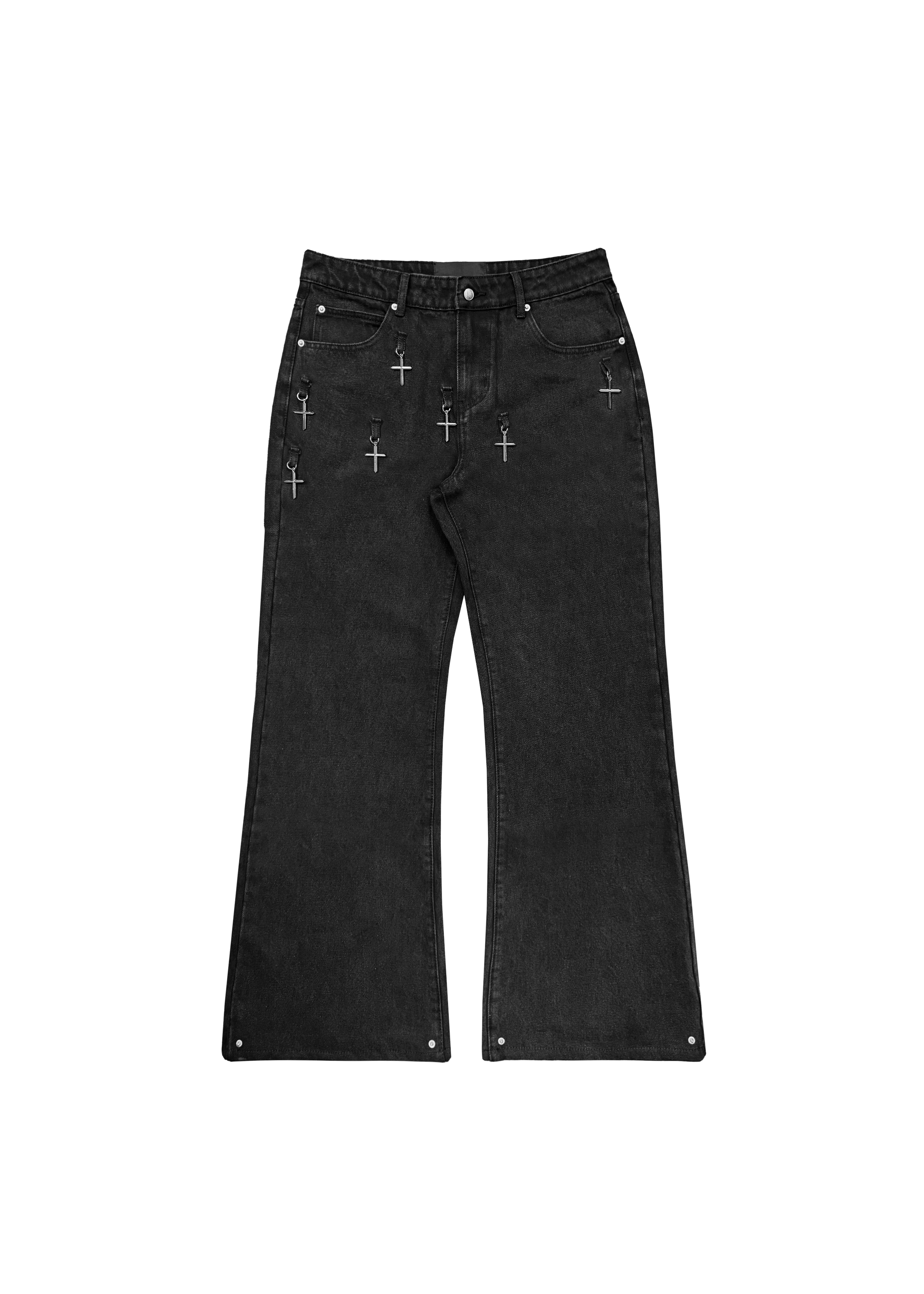 FLARED CROSS CHARM DENIM in BLACK