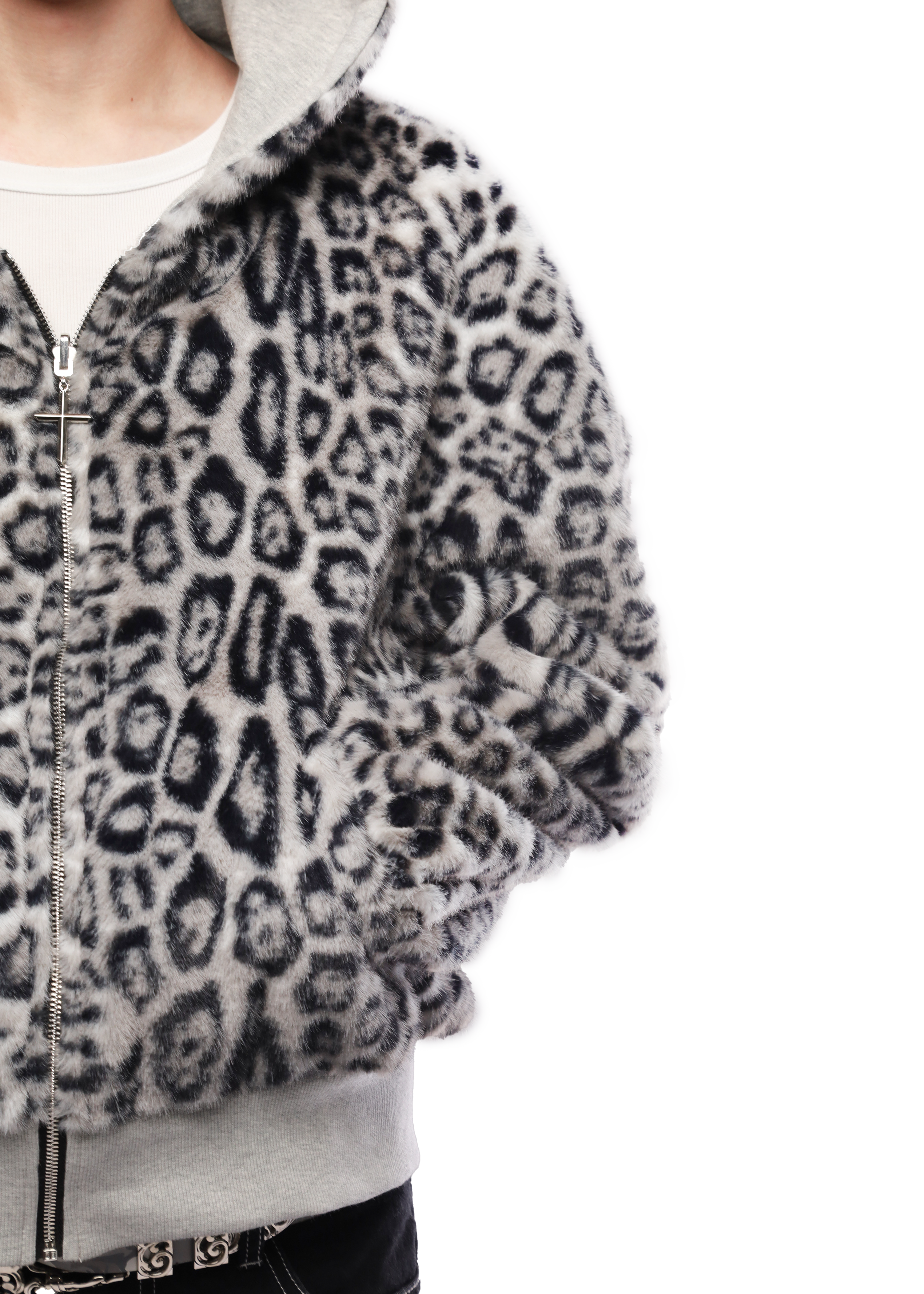 REVERSIBLE FUR ZIP HOODIE in GREY