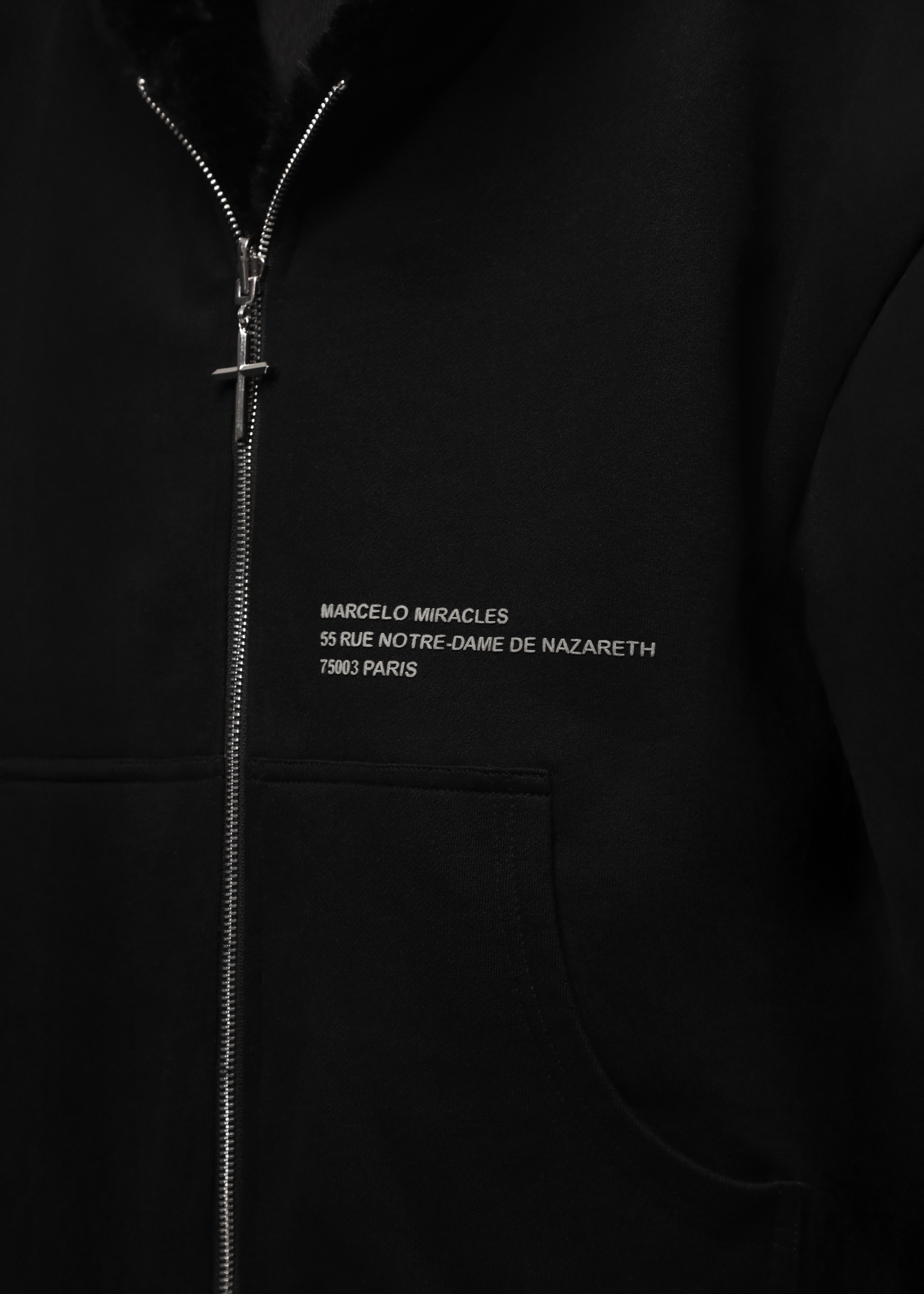 REVERSIBLE FUR ZIP HOODIE in BLACK