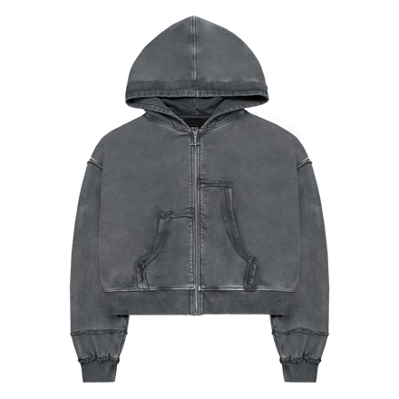 ASYMMETRIC ZIP-HOODIE in WASHED GREY